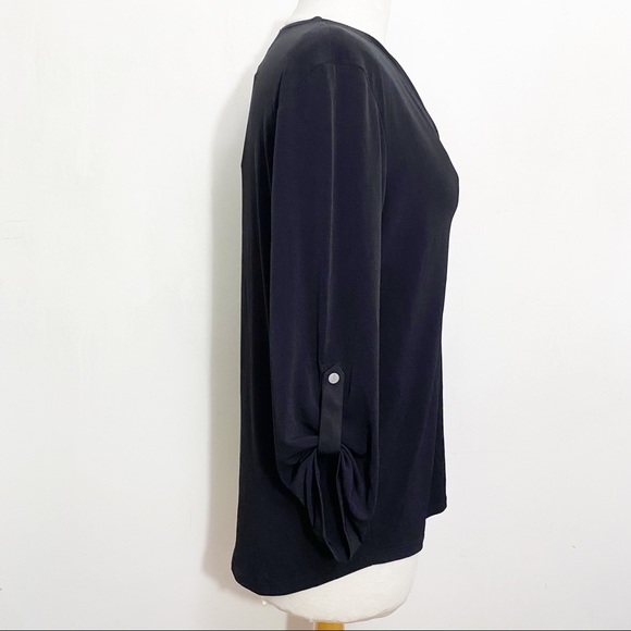 JONES NEW YORK Signature NWT crossover front v-neck roll up tab sleeve top M - Picture 4 of 8